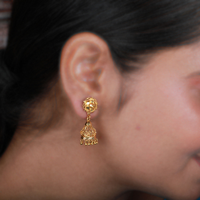 Graceful Dome Shaped Gold Jhumka Earrings For Kids